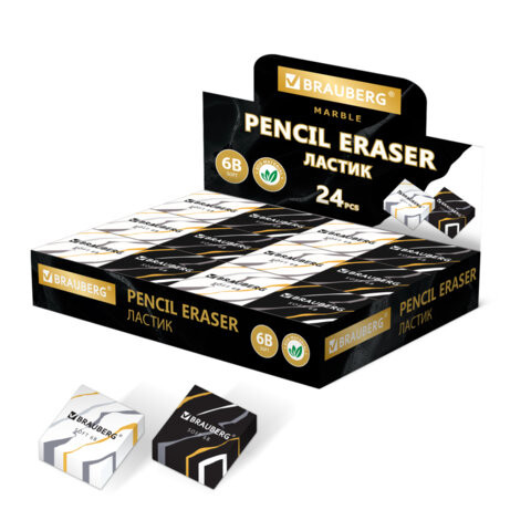 Ластик BRAUBERG MARBLE, 34х34х11 мм, квадратный, ассорти, 272726