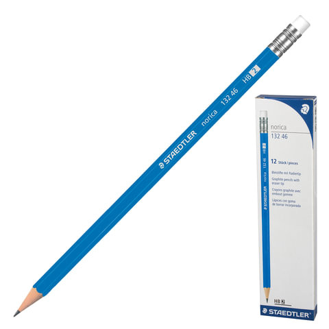 Карандаш чернографитный STAEDTLER (Германия), 1 шт., "Norica", HB, с резинкой, корпус синий, заточенный, 132 46-HB 10TH по низкой цене оптом 