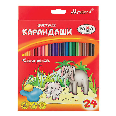 Карандаши цветные ГАММА "Мультики", 24 цвета, заточенные, трехгранные, картонная упаковка, 05091809, 050918_09 по низкой цене оптом Краснодар, Москва, Уфа, Казань, Барнаул, Владивосток, Хабаровск, Сахалин, Красноярск, Екатеренбург, 