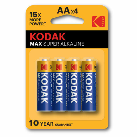 Батарейки алкалиновые "пальчиковые" КОМПЛЕКТ 4 шт KODAK Max Super Alkaline, АА (LR6,2, Б0005120 по низкой цене оптом 