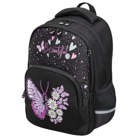 Рюкзак BRAUBERG SOFT, 2 отделения, 3 кармана, "Flower butterfly", СВЕТЯЩИЙСЯ, 40х31х15 см, 271365 по низкой цене оптом 