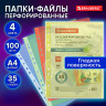 Папки-файлы перфорированные ЦВЕТНЫЕ ассорти А4 BRAUBERG, комплект 100 шт, гладкие, 35 мкм, 272679 по низкой цене оптом Краснодар, Москва, Уфа, Казань, Барнаул, Владивосток, Хабаровск, Сахалин, Красноярск, Екатеренбург, 