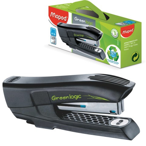 Степлер №10 MAPED (Франция) "Greenlogic", до 15 листов, с антистеплером, черный, 353211 по низкой цене оптом 