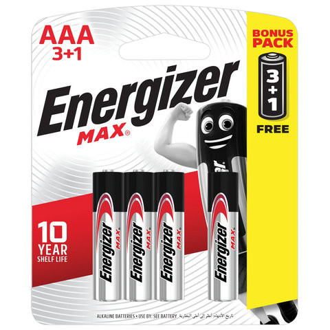 Батарейки КОМПЛЕКТ 4 шт., ENERGIZER Max, ПРОМО 3+1, AAA (LR03, 24А), алкалиновые, мизинчиковые, блистер, E300248501S по низкой цене оптом 