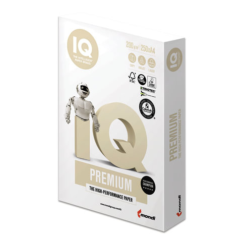 Бумага IQ PREMIUM, А4, 200 г/м2, 250 л., класс "А", Австрия, белизна 170% (CIE) по низкой цене оптом 