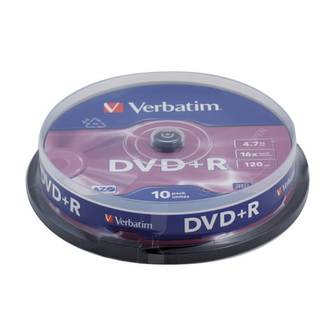 Диски DVD+R (плюс) VERBATIM 4,7 Gb 16x, КОМПЛЕКТ 10 шт., Cake Box, 43498 по низкой цене оптом Краснодар, Москва, Уфа, Казань, Барнаул, Владивосток, Хабаровск, Сахалин, Красноярск, Екатеренбург, 