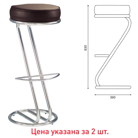 Стулья барные "Zeta Hoker", комплект 2 шт., хромированный каркас, кожзам темно-коричневый по низкой цене оптом 