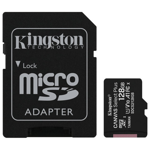 Карта памяти microSDXC 128 GB KINGSTON Canvas Select Plus UHS-I U1,100 Мб/с (class 10), адаптер, SDCS2/128 GB, SDCS2/128GB по низкой цене оптом 