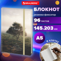 Блокнот с резинкой в клетку 96л, А5 145х203мм, твердая обложка, BRAUBERG, Это кот, 115534
