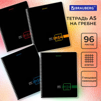 Тетрадь А5 96л. BRAUBERG гребень, клетка, глянцевая ламинация, ДИЗАЙН 1, Код_1С, 404419