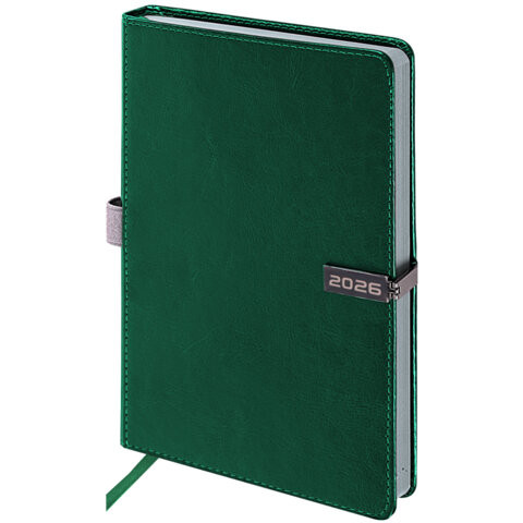 Ежедневник датированный 2026 А5 138x213мм BRAUBERG Inspiration, под кожу, цветной срез, темно-зелен, 117477 по низкой цене оптом 