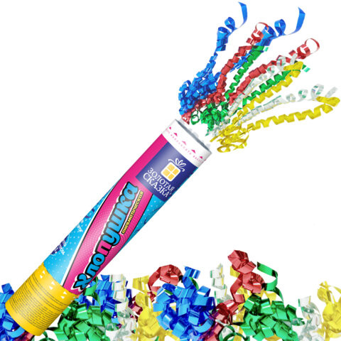 Хлопушка пневматическая 20 см "Party Popper", фольга, серпантин, ассорти, ЗОЛОТАЯ СКАЗКА, 592464 по низкой цене оптом 