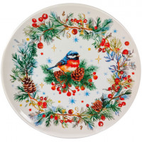 Тарелка сервировочная новогодняя 23 см, "Снегирь", каменная керамика, ЗОЛОТАЯ СКАЗКА, 592549