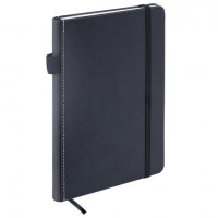 Блокнот А5 135x212мм BRAUBERG "Soft touch" под кожу, резинка, держатель, 80л клетка, черный, 117145