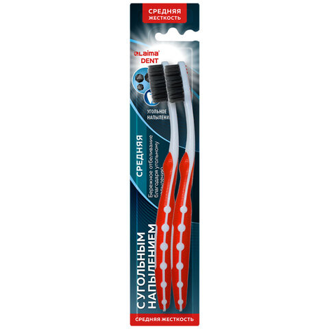 Зубная щетка средней жесткости, щетинки с угольным напылением, КОМПЛЕКТ 2 шт, LAIMA DENT, 609319 по низкой цене оптом Зубная щетка средней жесткости, щетинки с угольным напылением, КОМПЛЕКТ 2 шт, LAIMA DENT, 609319 по низкой цене оптом