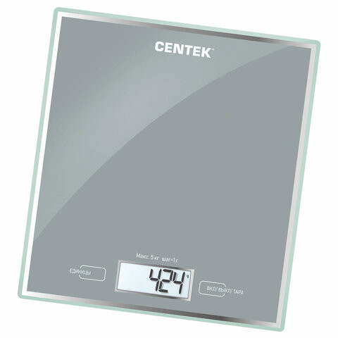 Весы кухонные CENTEK CT-2462 SILVER, электронный дисплей, max вес 5 кг, тарокомпенсация, стекло, CT-2462 Silver по низкой цене оптом Краснодар, Москва, Уфа, Казань, Барнаул, Владивосток, Хабаровск, Сахалин, Красноярск, Екатеренбург, 