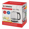 Чайник SONNEN KT-1792, 1,7 л, 2200 Вт, закрытый нагревательный элемент, стекло, белый, подсветка, 454348 по низкой цене оптом Краснодар, Москва, Уфа, Казань, Барнаул, Владивосток, Хабаровск, Сахалин, Красноярск, Екатеренбург, 