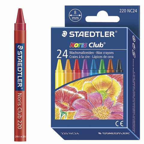Восковые мелки STAEDTLER (Германия) "Noris Club", 24 цвета, картонная упаковка, европодвес, 220 NC24 по низкой цене оптом 