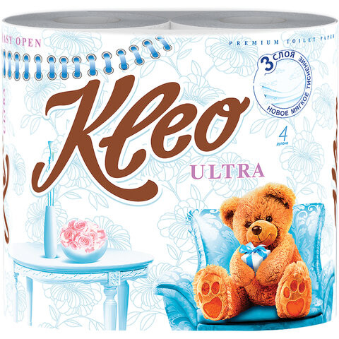 Бумага туалетная бытовая KLEO Ultra, 3-х слойная, спайка (4 шт. х 20 м), C86 по низкой цене оптом 