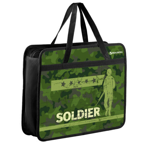 Папка на молнии с ручками BRAUBERG А4, 1 отделение, пластик, ширина 80 мм, "Soldier", 270870 по низкой цене оптом 