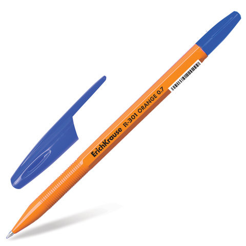 Ручка шариковая ERICH KRAUSE "R-301 Orange", СИНЯЯ, корпус оранжевый, узел 0,7 мм, линия письма 0,35 мм, 43194 по низкой цене оптом 