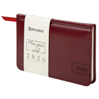 Еженедельник датированный 2026 МАЛЫЙ ФОРМАТ 95х155мм А6 BRAUBERG Imperial, под кожу, бордо, 117188
