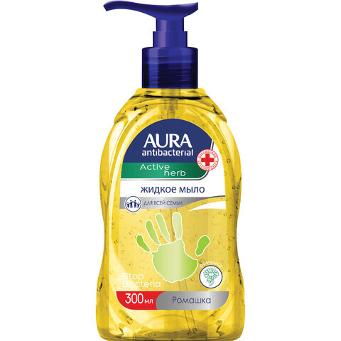 Мыло-крем жидкое, 300 мл, AURA "Antibacterial", антибактериальное, "Экстракт ромашки", дозатор, 28410, 11704 по низкой цене оптом 