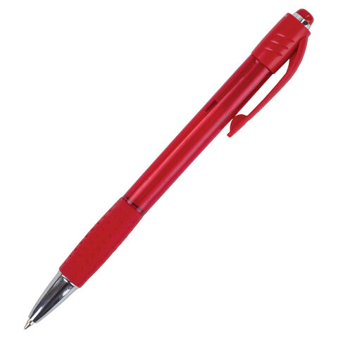Ручка шариковая автоматическая с грипом BRAUBERG SUPER, СИНЯЯ, корпус красный, узел 0,7 мм, линия письма 0,35 мм, 143371 по низкой цене оптом 