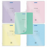Тетрадь обложка пластик (прозрачный) 24л. клетка, BRAUBERG Smart Cover, АССОРТИ (в спайке), 405036