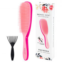 Расческа для волос массажная 22,5х6,5 см, розовая + щетка для чистки В ПОДАРОК, MONTE VITA (МОНТЕ ВИТА), 457428