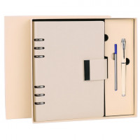 Ежедневник на кольцах в наборе с ручкой А5 165x229мм BRAUBERG "Lux", под кожу, 100 листов, бежевый, 116859