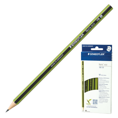 Карандаш чернографитный STAEDTLER (Германия), 1 шт., "Noris Ecology", HB, без резинки, корпус черно-зеленый, заточенный, 180 30-HB по низкой цене оптом 