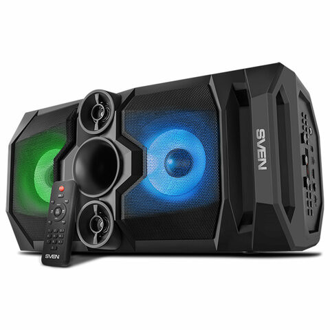 Колонка портативная SVEN PS-655, 50 Вт, TWS, Bluetooth, FM, USB, microSD, LED-дисплей, пульт, черная, SV-020163 по низкой цене оптом Краснодар, Москва, Уфа, Казань, Барнаул, Владивосток, Хабаровск, Сахалин, Красноярск, Екатеренбург, 