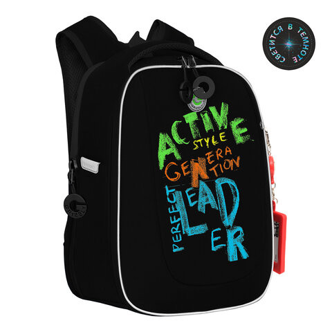 Ранец GRIZZLY анатомическая спинка, с бейджем, для мальчиков, ACTIVE STYLE, 36х29х18, RAf-393-2/1 по низкой цене оптом 