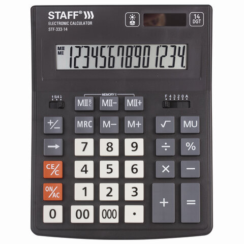 Калькулятор настольный STAFF PLUS STF-333 (200x154 мм), 14 разрядов, двойное питание, 250416 по низкой цене оптом 