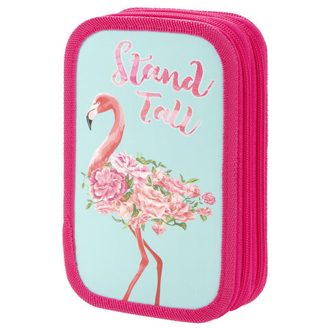 Пенал ЮНЛАНДИЯ, 2 отделения, ламинированный картон, блестки, 19х11 см, Flamingo, 270174 по низкой цене оптом 