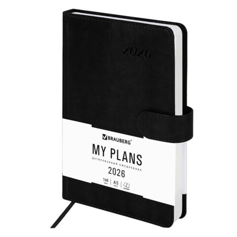 Ежедневник датированный 2026 А5 138x213мм BRAUBERG Legend, под кожу, застежка, черный, 117070 по низкой цене оптом 