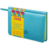 Еженедельник датированный 2026 МАЛЫЙ ФОРМАТ 95х155мм А6 BRAUBERG Rainbow, под кожу, бирюза, 117189