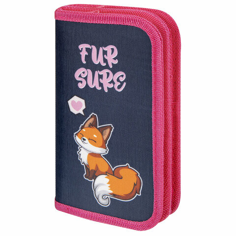 Пенал ЮНЛАНДИЯ, 2 отделения, полиэстер, 19х11 см, "Nice fox", 271022 по низкой цене оптом 
