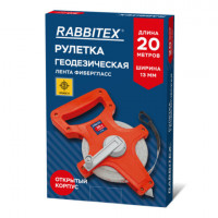 Рулетка геодезическая 20м х 13мм, лента фибергласс, открытый корпус, RABBITEX, 671366