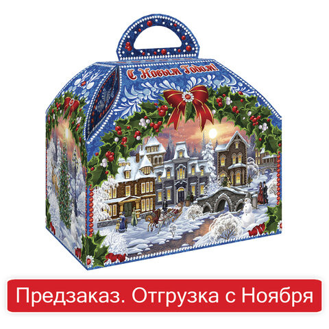 Подарок новогодний "Новогодний город", НАБОР конфет 800 г, картонная коробка, 323037/ХТ025 по низкой цене оптом 