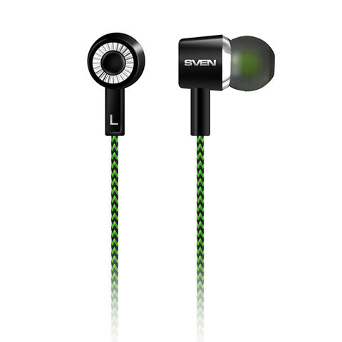 Наушники SVEN E-107, проводные, 1,2 м, вкладыши, черные с зеленым, SV-015404 по низкой цене оптом 