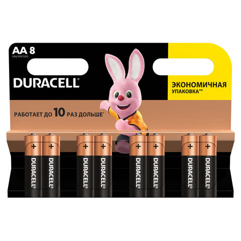Батарейки КОМПЛЕКТ 8 шт., DURACELL Basic, AA (LR06, 15А), алкалиновые, пальчиковые, блистер по низкой цене оптом Краснодар, Москва, Уфа, Казань, Барнаул, Владивосток, Хабаровск, Сахалин, Красноярск, Екатеренбург, 