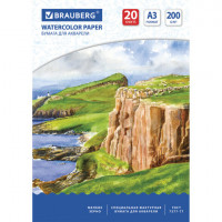Бумага для акварели БОЛЬШАЯ А3, 20 л., 200 г/м2, BRAUBERG, "Берег", 111067