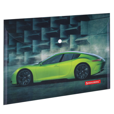 Папка-конверт с кнопкой BRAUBERG "SPORT CAR", А4, 160 мкм, до 100 листов, цветная печать, 228043 по низкой цене оптом 