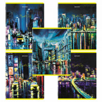 Тетради КОМПЛЕКТ 5 шт. А5, 48 л., BRAUBERG, скоба, клетка, TWIN лак, "Night City", 404396