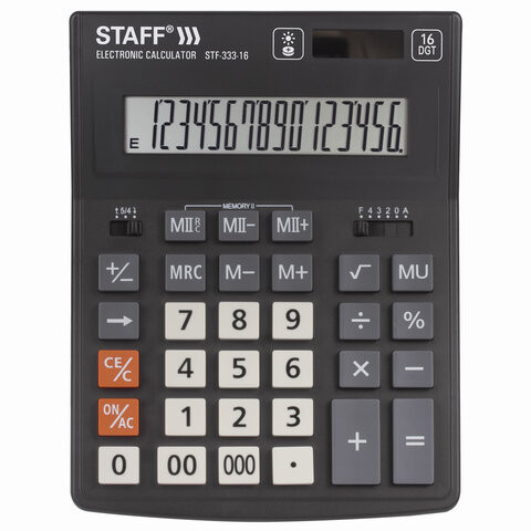 Калькулятор настольный STAFF PLUS STF-333 (200x154 мм), 16 разрядов, двойное питание, 250417 по низкой цене оптом 