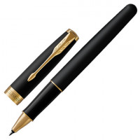 Ручка-роллер PARKER "Sonnet Core Matt Black GT", корпус черный матовый лак, позолоченные детали, черная, 1931518