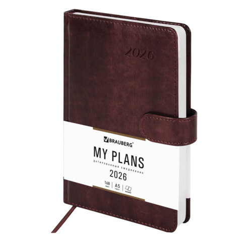 Ежедневник датированный 2026 А5 138x213мм BRAUBERG Legend, под кожу, застежка, коричневый, 117071 по низкой цене оптом 