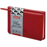 Еженедельник датированный 2026 МАЛЫЙ ФОРМАТ 95х155мм А6 BRAUBERG Rainbow, под кожу, красный, 117190